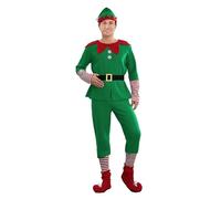 Christmas Elf Costume for Parents and Child, Children's Elf Costume Short Sleeve Dress Pants over Kneel with Hat, Belt and Socks (A-Men, M)