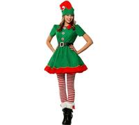 Christmas Elf Costume for Parents and Child Family Matching Short Sleeve Dress Pants Over The Kneel with Hat, Belt and Socks (Women, Women, S)