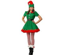 Christmas Elf Costume for Women Christmas Costume Fancy Dress Short Sleeve Dress Pants Over The Kneel with Hat and Socks Christmas Outfits for Adults (B-b, M)