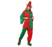 Christmas Elf Costume Set for Men Women Top + Trousers + Belt + Hat + Deluxe Pom Pom Shoes Christmas Elf Fancy Dress Elfs Santa's Helper Cosplay Dress Outfit for Holiday