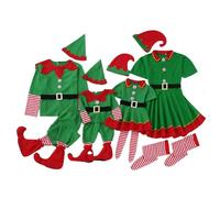 Christmas Elf Costumes Family Matching Green Fancy Dress Elf Outfits Girls Kids Santa's Little Helper Christmas Fancy Dress Party Costume for Women Kids Men Adult Xmas Suit Mom