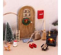 Christmas Elf Garden Miniatures, 15Pcs Christmas Magic Fairy Doors Decoration Kit Wooden Tiny Miniature Fairy Door Xmas Elf Magic Door Wall Fairies Winter Xmas New Year Decor (15Pcs)