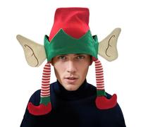 Christmas Elf Hat with Elf Ears - Plush Green and Red Hat with Popping Ears