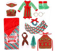Christmas Elf Kit Cute Mini Elf Accessories with Sleeping Bag, Bathrobe, Hat, Glasses, Eyepatch, Shawl, Hammock Doll Accessories for Doll Decorations Style 2 Christmas Kit