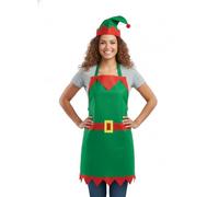 Christmas Elf Kitchen Apron with Elf Hat - Festive Cooking & Baking Set for Adults - Fun Xmas Chef Costume for Parties, Dinners, BBQs & Holiday Entertaining - Novelty Christmas Apron & Hat Set