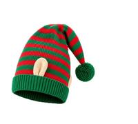 Christmas Elf Knit Hat with 3D Ears & Pom Pom, Striped Unisex，Dark