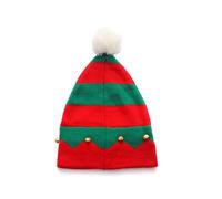 Christmas Elf Knitted Hat for Adults Kids Beanie Knit Hat Cute Santa Bells Winter Warm Pompoms Hat for Men Women, Fit for Adult, Medium