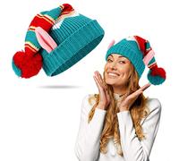 Christmas Elf Santa Hat for Adults - Elegant Knitted Warm Funny Beanie With Pom for Winter, New Year Party Holiday (Vivid Style)