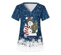 Christmas Elf Scrubs Tops Nurse Cotton, Xmas Tunic Uniform, Workwear Tunics Nurse Uniforms, Short Sleeve V-Neck Santa Claus Healthcare Beauty Tunic Tops, Adult Working Uniforms Multi-Pocket