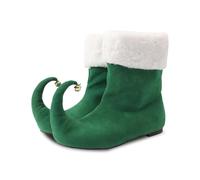 Christmas Elf Shoes with Bells for Adults, Green & Red Plush Jester Boots, Soft Unisex Fancy Dress Slipper for Xmas Party & Santas Helper Costume
