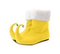 Christmas Elf Shoes with Bells for Adults, Green & Red Plush Jester Boots, Soft Unisex Fancy Dress Slipper for Xmas Party & Santas Helper Costume