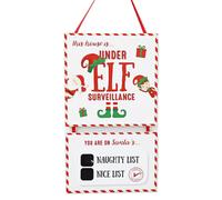 Christmas Elf Surveillance Naughty Nice List Chalk Board Hanging Wall Plaque Sign