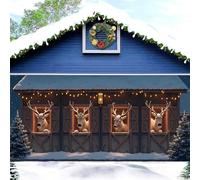 Christmas Elk Garage Door Cover Banner, Holiday Garage Door Decorations, Cute Christmas Deer Theme Large Hanging Wall Backdrop for Patio Yard Outside Photo Background(Deer M,13x6FT)