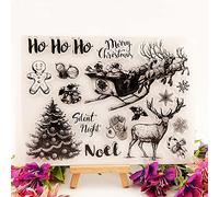 Christmas Elk Pulled the Sleigh Clear Stamps Silicone Stamp Cards with Sentiments, Santa Claus Bell Snowflake Transparent Seal Stamps for Holiday Card Making Decoration and DIY Scrapbooking Album DIY
