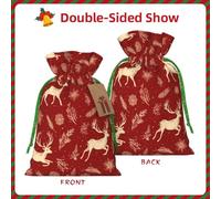 Christmas Elk,Red Christmas Gift Bags With Drawstring, Reusable Gift Wrapping Bags For Xmas Holiday M Green Christmas Ribbon