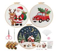 Christmas Embroidery Kit - 3 Pieces Cross Kit, DIY Crafts for Beginners, Christmas Frames and Yarn Accessories | Complete Festive Sewing Design Feature, Handmade Ornament Project for Women