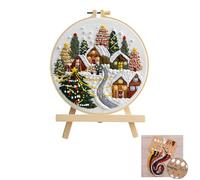 Christmas Embroidery Kit, Adults Beginners DIY Embroidery Kits Handmade Cross Stitch Supplies Kit with Christmas Elements, Sewing Craft Set, Includes Hoop Cloth Needles Threads