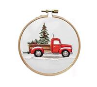 Christmas Embroidery Kit, Embroidery Kits for Beginners Adults with Colorful Christmas Pattern, DIY Stamped Cross Stitch Kit with Needles, Threads,Hoop,Gifts for Friend, Family (Truck)