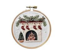 Christmas Embroidery Kit, Embroidery Kits for Beginners Adults with Colorful Christmas Pattern, DIY Stamped Cross Stitch Kit with Needles, Threads,Hoop,Gifts for Friend, Family (Fireplace)