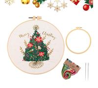Christmas Embroidery Starter Kit with Christmas Tree Pattern and Instructions Full Range of Cross Stitch Tool Kit for Beginners with Embroidery Hoop Color Embroidery Threads Embroidery Needles (tree1)
