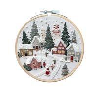 Christmas Embroidery Starter Kits DIY Cross Stitch Kit with Holiday Village Elements, Christmas Decor & Gift Idea, Needlepoint Supplies Including Hoop, Cloth, Needles & Threads for Adults Beginners