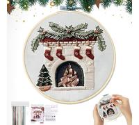 Christmas Embroidery Starter Kits - Stocking Fillers, DIY Embroidery Supplies Kit for Intermediate Enthusiasts - Hand Embroidered Sewing Craft Cross Stitch Kits for Stress Relief & Crochet Hobbyist