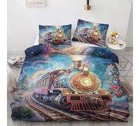 Christmas Emperor Duvet Cover Sets - Train Bedding Set - Reversible Quilt Cover & 2 Pillowcases with Zipper and Ties, Ultra Soft and Non Iron Brushed Microfibre Bed Set 290 x 235 H-7&-270
