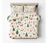 Christmas Emperor Duvet Cover Sets Winter - Festive Reindeer Xmas Tree Bedding & Bedroom Decor, Super Soft Microfiber Quilt Cover and 2 Pillowcases, with Zip, Reversible Design SD-1283