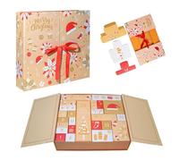 Christmas Empty Advent Calendar to Fill Yourself - 24 Compartments DIY Empty Box Packaging,Christmas Treat Boxes with Tree/Stocking/Hat Pattern, for Candy/Toys/Gift Storage & Countdown (Gold)