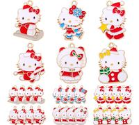 Christmas Enamel Cat Charms - 6 Unique Holiday Designs, Metal Pendant Charms for DIY Jewelry, Keychains, and Crafts, Ideal Gift for Cat Lovers, Stocking Stuffers, and Crafting Projects, No Size, Metal