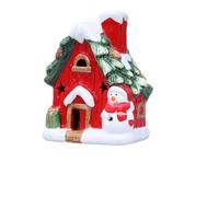 Christmas Enchanting Snowy Cottage Village Desktop Ornament with Warm Glowing LED Lights for Festive Tabletop Centerpiece Magical Winter Display (Red, 13cm)
