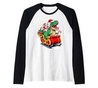 Christmas English Bulldog Sleigh T-Rex Dinosaur Bulldogs Raglan Baseball Tee