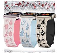 Christmas Engraved Band 3 packs Compatible Apple Watch 38mm 40mm 41mm 42mm 44mm 45mm 46mm 49mm Winter Women,Blingbrione Silicone Santa Snowman Xmas Holiday Reindeer Green Red 3 Sets Strap for iphone