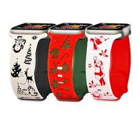 Christmas Engraved Band 3 packs Compatible Apple Watch 38mm 40mm 41mm 42mm 44mm 45mm 46mm 49mm Winter Women,Blingbrione Silicone Santa Snowman Xmas Holiday Reindeer Green Red 3 Sets Strap for iphone