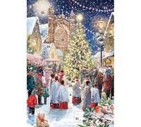 Christmas Eve Advent Calendar, 33.5cm 24 Door Choir & Christmas Tree Design | Picture Advent calendar, 24 numbered doors, festive choir and Christmas tree scene, White envelope included