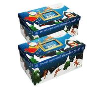 Christmas Eve Box Decorative Festive Gift Treat Box - Santa Blue Set of 2 - Flat Packed Assembly Required - 15.5cm (H) x 33.5cm (L) x 23cm (W)