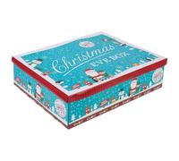 Christmas Eve Box for Kids - Medium 26cm Blue Merry Christmas Delivery Santa Gift Box with Lid - Reusable Cardboard Present Box for Xmas Eve Treats Pyjamas Chocolates Toys