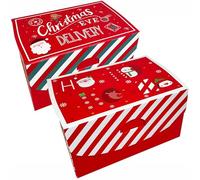 Christmas Eve Box Ho Ho Ho Design Flat Pack Keepsake Box- Set of 2-100% Recyclable Xmas Gift Boxes with Size 30 x 20 x 17 cm- 2 Christmas Delivery Boxes