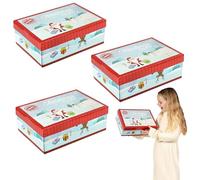 Christmas Eve Box - Pack of 3 - Festive Cardboard Present Box Featuring Santa, Presents, Snowmen And Reindeer - Holiday Season Present Gift Box