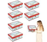 Christmas Eve Box - Pack of 6 - Festive Cardboard Present Box Featuring Santa, Presents, Snowmen And Reindeer - Holiday Season Present Gift Box