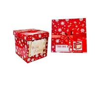 Christmas Eve Large Stunning Traditional Red print Gift box with Lid and Bow| Cute print Santa, Snow, XMAS Presents, Merry Christams| Flat Packed| 28 cm X 28 cm (Merry Christmas)