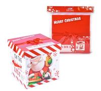 Christmas Eve Large Stunning Traditional Red print Gift box with Lid and Bow| Cute print Santa, Snow, XMAS Presents, Merry Christams| Flat Packed| 28 cm X 28 cm (Santa Presents)