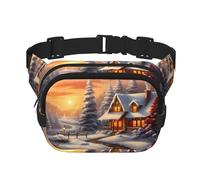 Christmas Eve Warm Light Snow House Printed Fashion Crossbody Bag, Hiking Waist Bag, Square Double Layer Travel and Fitness Shoulder Bag