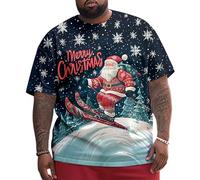 Christmas Everyday Wear T-Shirt, Men's Santa Print, Oversized Loose Fit, Round Neck Design, Summer Holiday Season Casual Top,7XL