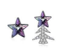 Christmas Explosions 925 Sterling Silver Asymmetrical Tree Five-Pointed Star Crystals From Stud Earrings