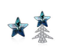 Christmas Explosions 925 Sterling Silver Asymmetrical Tree Five-Pointed Star Crystals From Stud Earrings