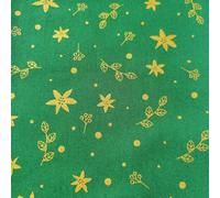 Christmas Fabric - 100% Cotton Printed Fabric - Festive Holiday Xmas Tree Material - 44” Wide - Ideal for Quilting, Crafts & Sewing Projects (Metallic Gold Sprigs on Green, Metre)