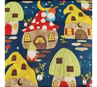 Christmas Fabric - 100% Cotton Printed Fabric - Festive Holiday Xmas Tree Material - 44” Wide - Ideal for Quilting, Crafts & Sewing Projects, Santa North Pole (Navy Gnome Houses, Half Metre)