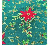 Christmas Fabric - 100% Cotton Printed Fabric - Festive Holiday Xmas Tree Material - 44” Wide - Ideal for Quilting, Crafts & Sewing Projects (Red Poinsettia on Green, Metre)