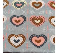 Christmas Fabric - 100% Cotton Printed Fabric - Festive Holiday Xmas Tree Material - 44” Wide - Ideal for Quilting, Crafts & Sewing Projects, Santa North Pole (Scandi Grey Love Hearts, Metre)